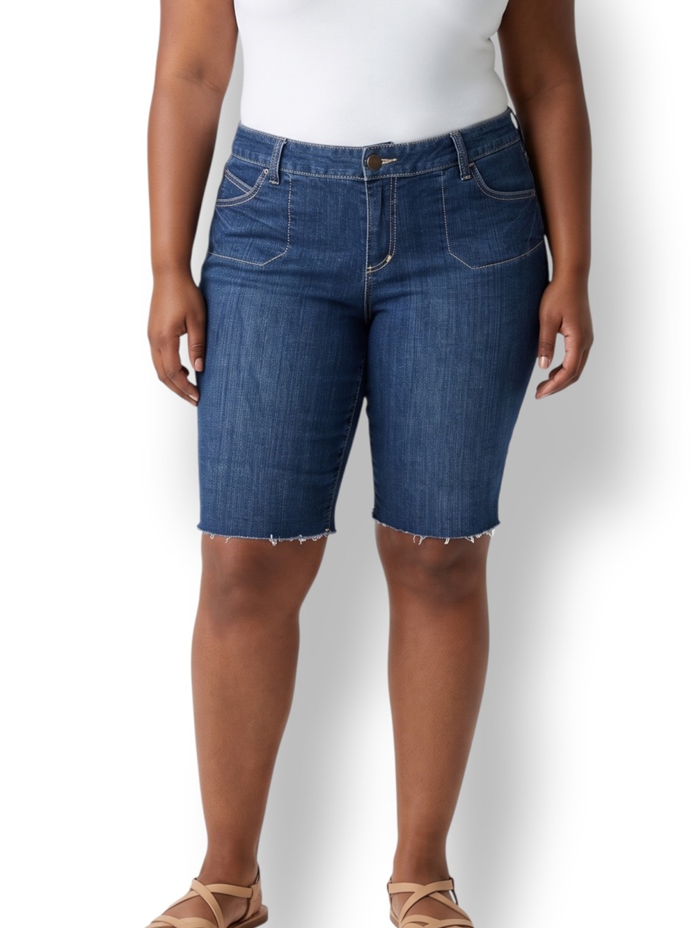 4/$20 Mossimo Supply Co Dark Wash Raw Hem Denim Bermuda Shorts Juniors 15